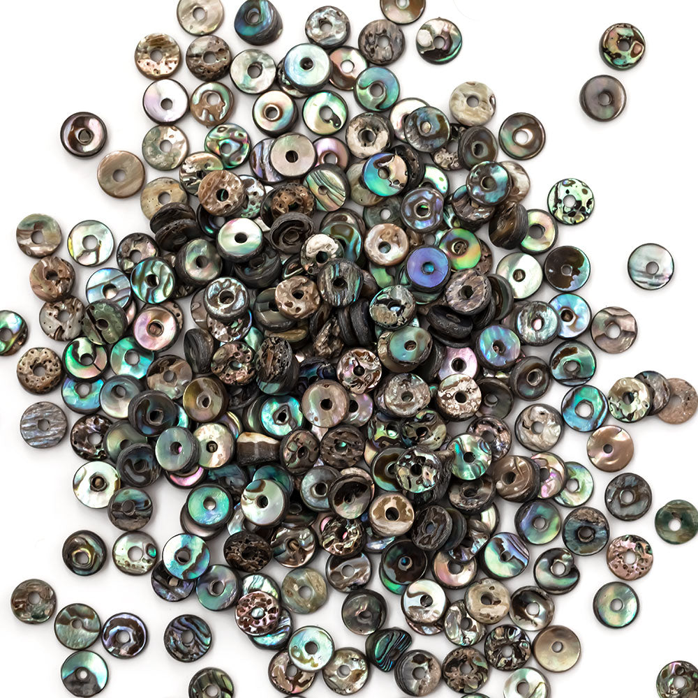 alt="8mm paua shell donut beads"
