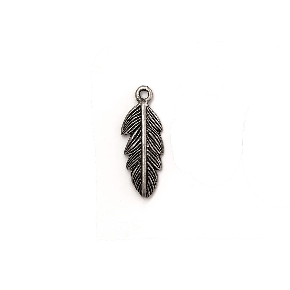 alt="elements of antiquity antique pewter 30mm feather charm"