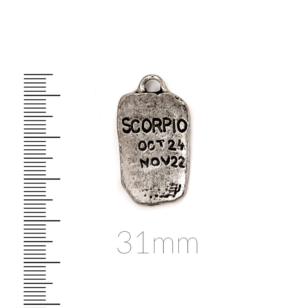 alt="elements of antiquity antique pewter scorpio zodiac tag pendant"