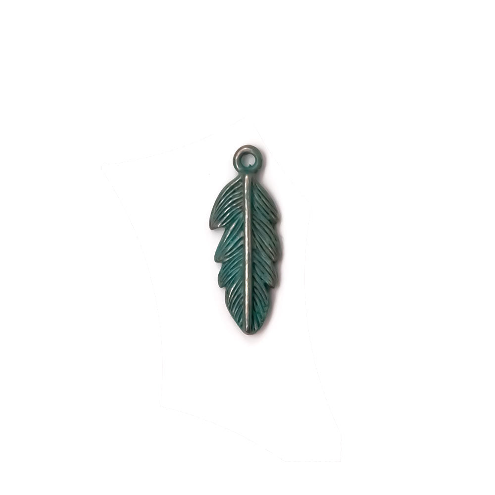 alt="artisan verdigris 30mm feather charm"
