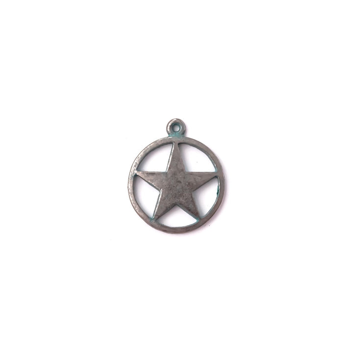 alt="artisan verdigris circle of star charm"
