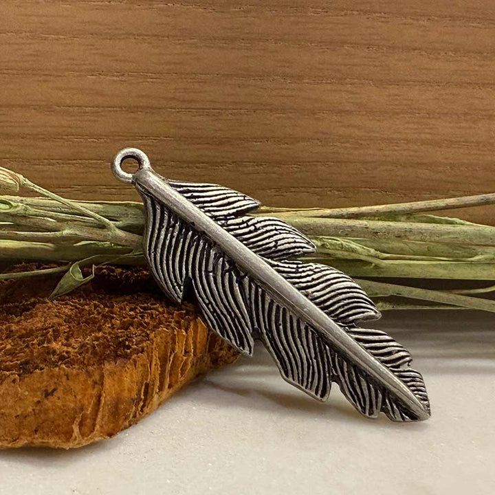 48mm Antique Pewter Feather Pendant