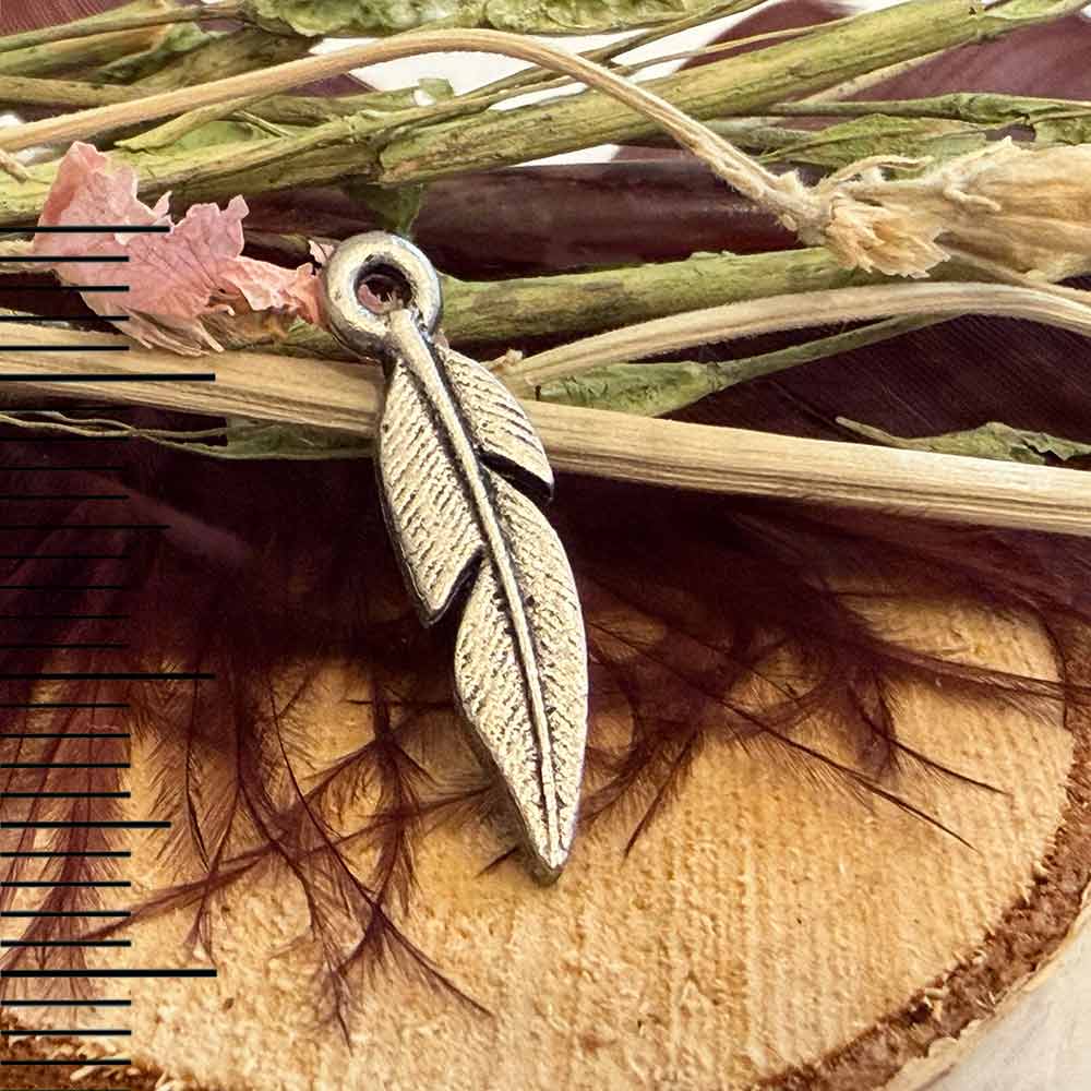 Antique Pewter Small Native Feather Charm