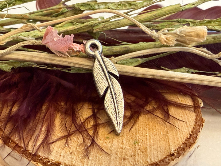 Antique Pewter Small Native Feather Charm