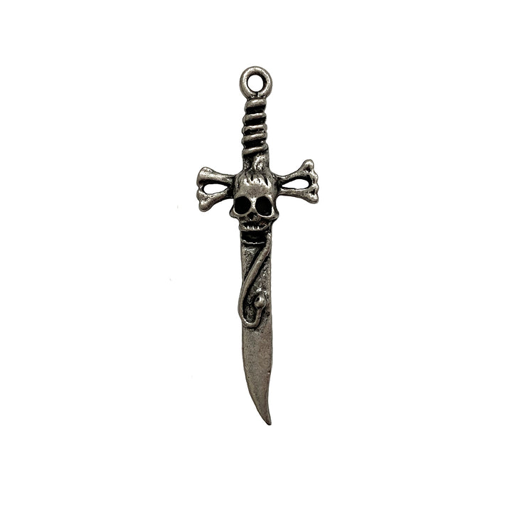 Antique Pewter Matte Sword Skull Pendant