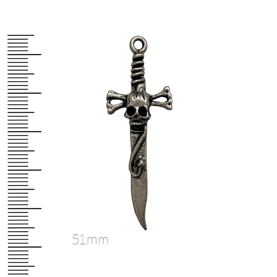 Antique Pewter Matte Sword Skull Pendant