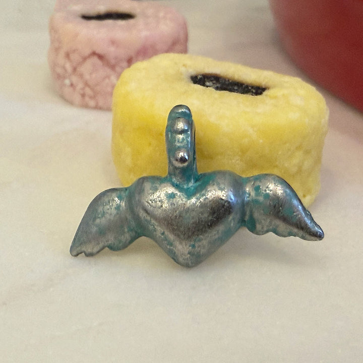 Artisan Verdigris Winged Heart Charm