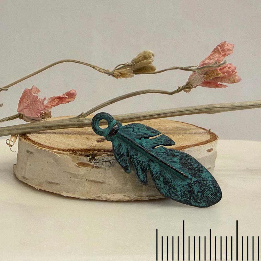 Rustic Patina 32mm Native Feather Charm