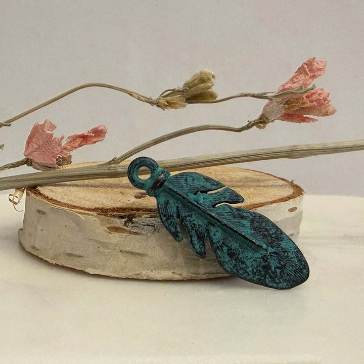 Rustic Patina 32mm Native Feather Charm