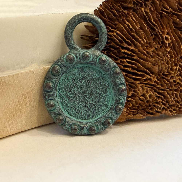 Rustic Patina Textured Bezel Charm