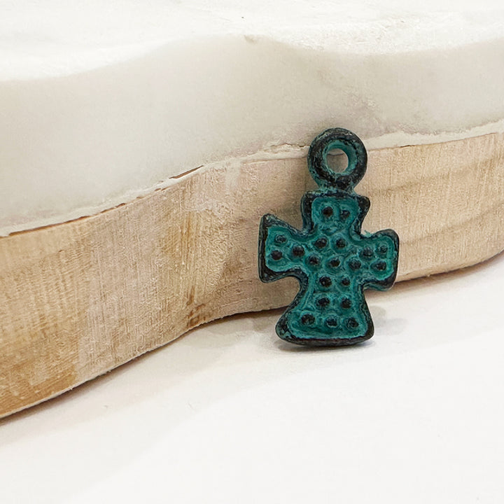 Rustic Patina Textured Cross Charm