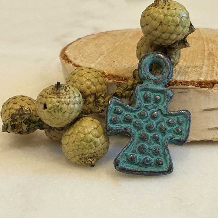 Rustic Patina Textured Cross Charm