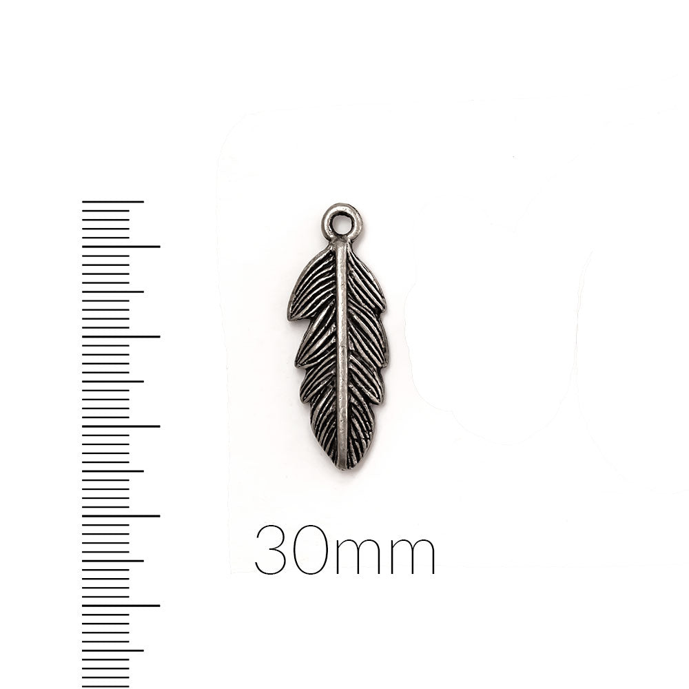 alt="elements of antiquity antique pewter 30mm feather charm"