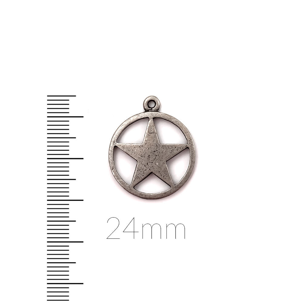 alt="elements of antiquity antique pewter circle of star charm"
