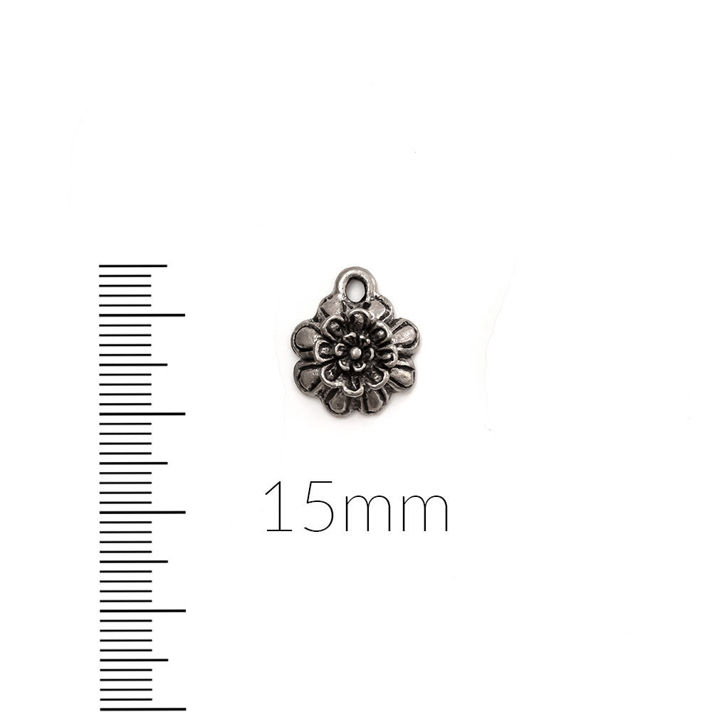 alt="elements of antiquity antique pewter flower charm"