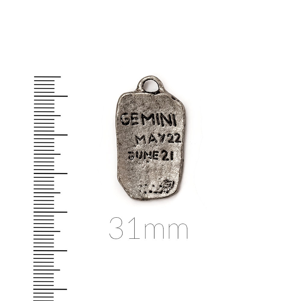 alt="elements of antiquity antique pewter gemini zodiac tag pendant"
