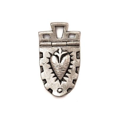alt="elements of antiquity antique pewter heart shield pendant"