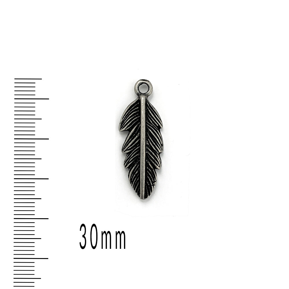 Antique Pewter Matte 30mm Feather Charm