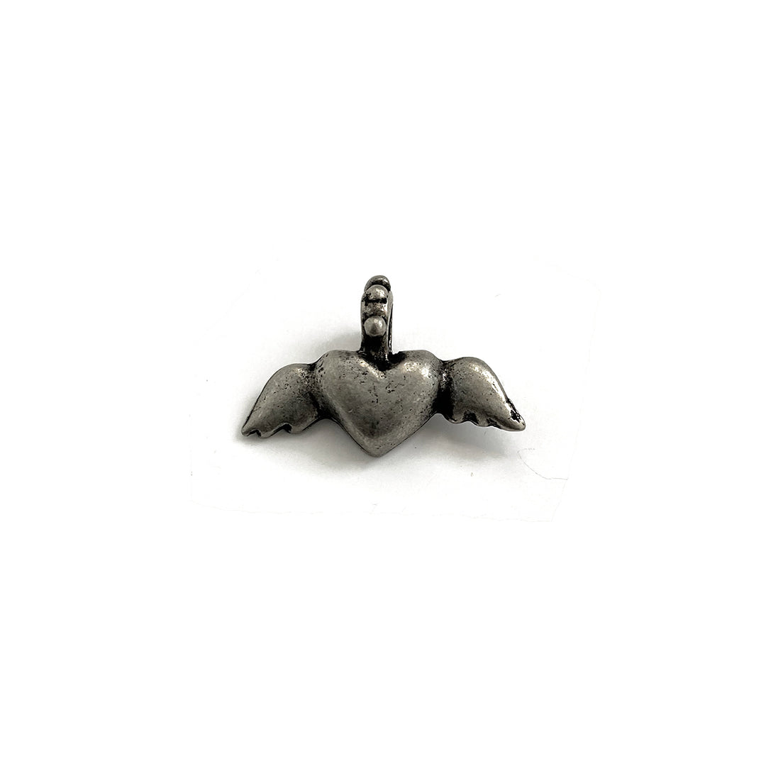 Antique Pewter Matte Winged Heart Charm