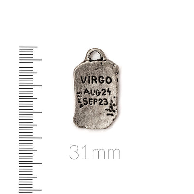 alt="elements of antiquity antique pewter virgo zodiac tag pendant"