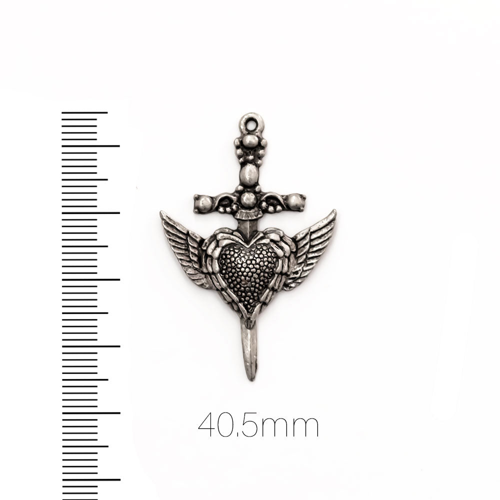 alt="elements of antiquity antique pewter winged heart pendant"
