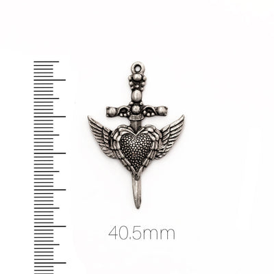 alt="elements of antiquity antique pewter winged heart pendant"