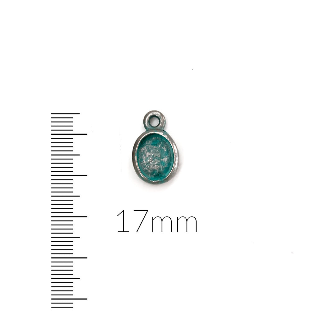 alt="elements of antiquity artisan verdigris 10mm x 8mm bezel charm"