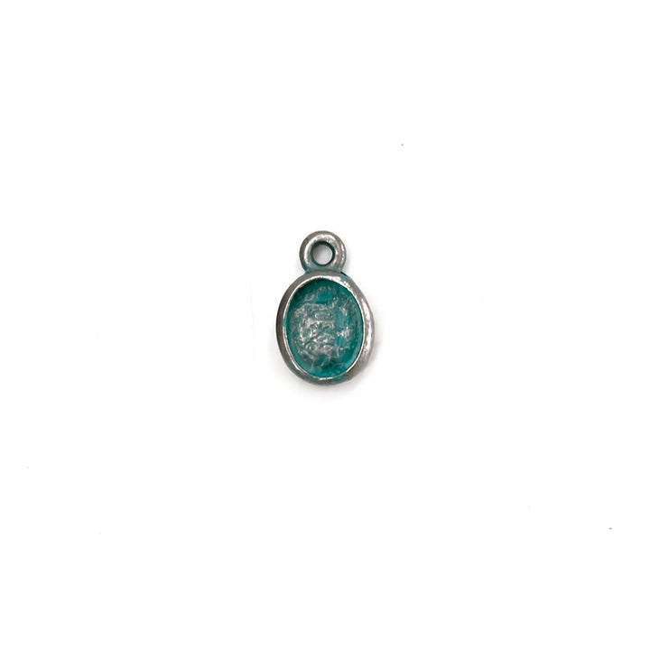 alt="elements of antiquity artisan verdigris 10mm x 8mm bezel charm"