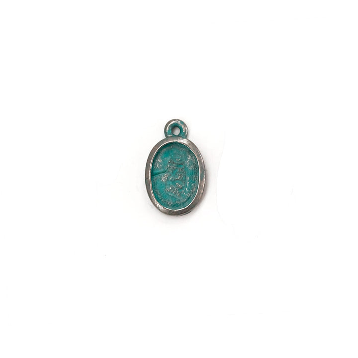 alt="elements of antiquity artisan verdigris 13mm x 10mm bezel charm"