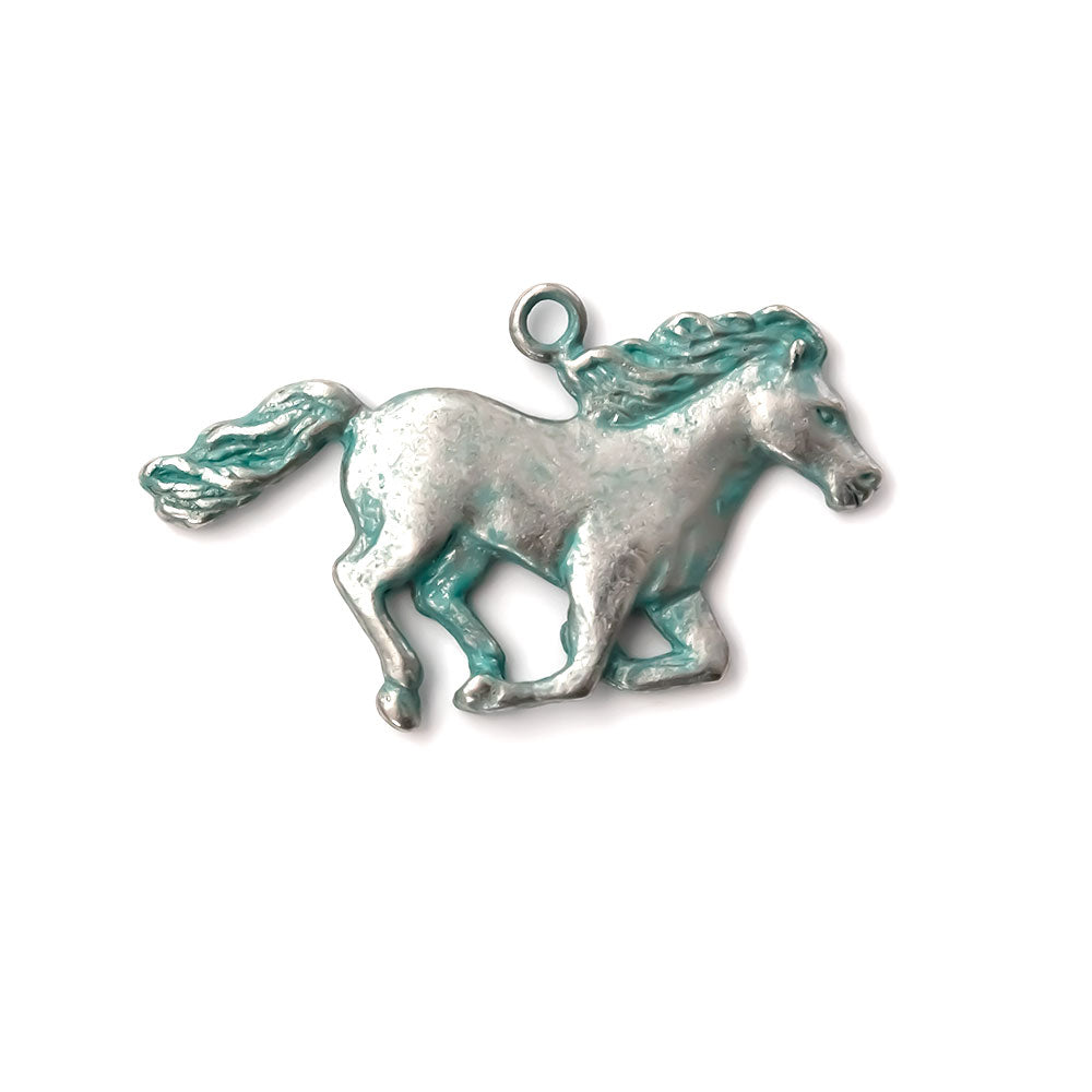 alt="elements of antiquity artisan verdigris horse pendant"