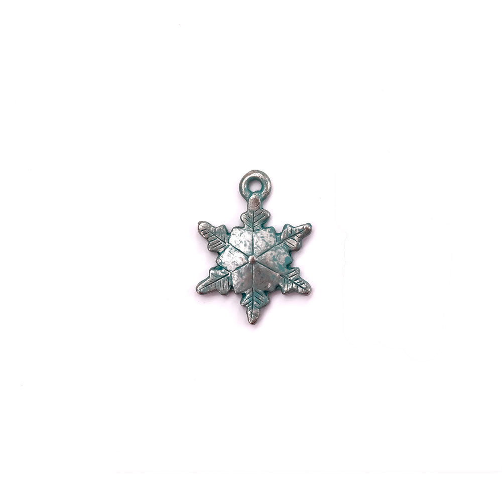 alt="elements of antiquity artisan verdigris snowflake charm"