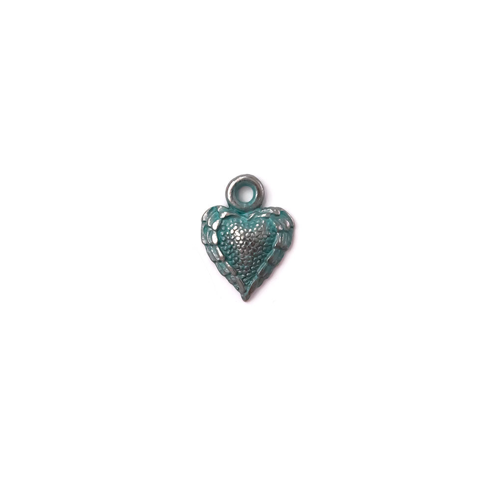 alt=elements of antiquity artisan verdigris textured heart charm"