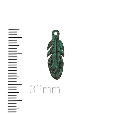 alt="elements of antiquity rustic patina 32mm native feather charm"